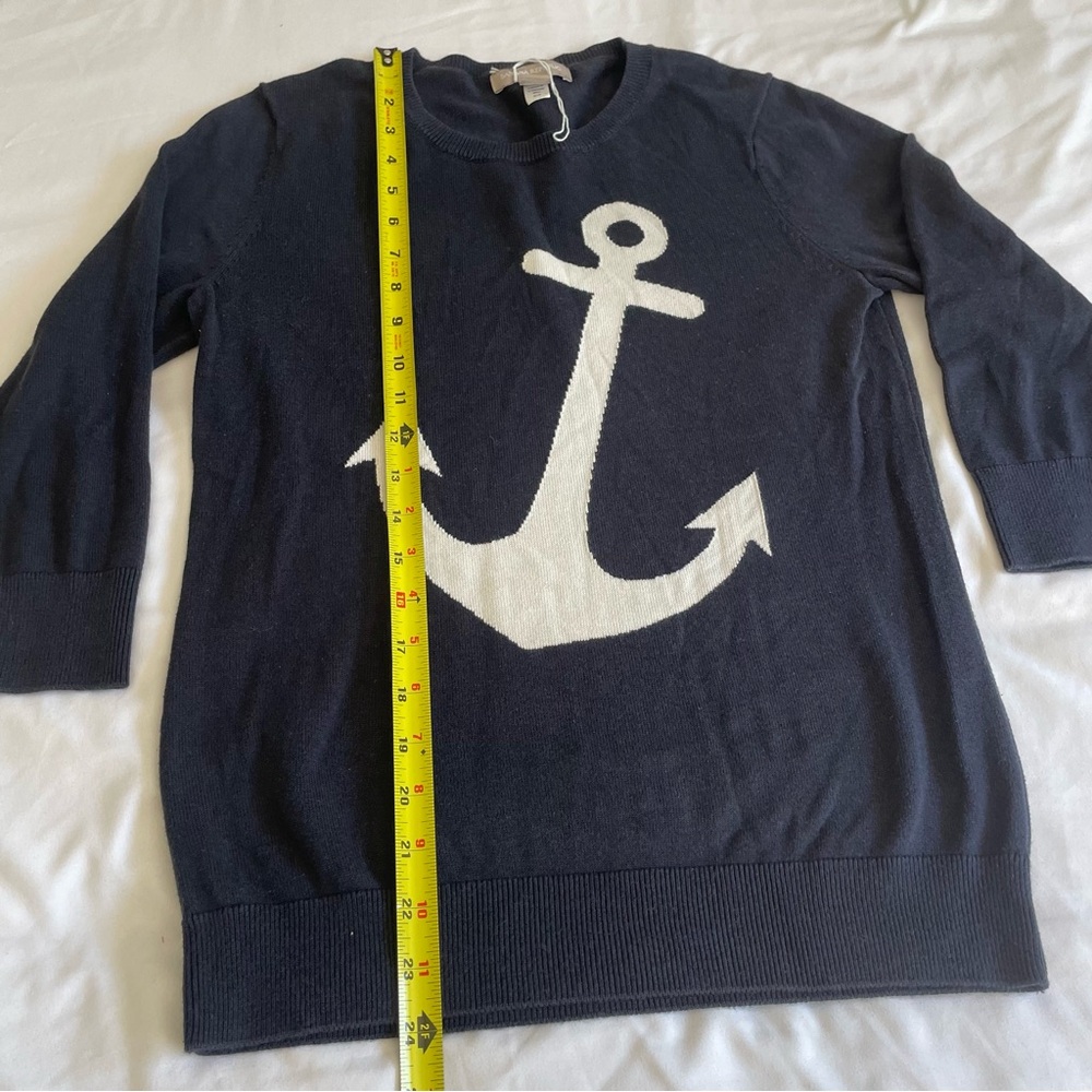 Banana Republic Anchor Navy Blue White Lightweight 3/4 Sleeve Knit Sweater - Picture 10 of 11